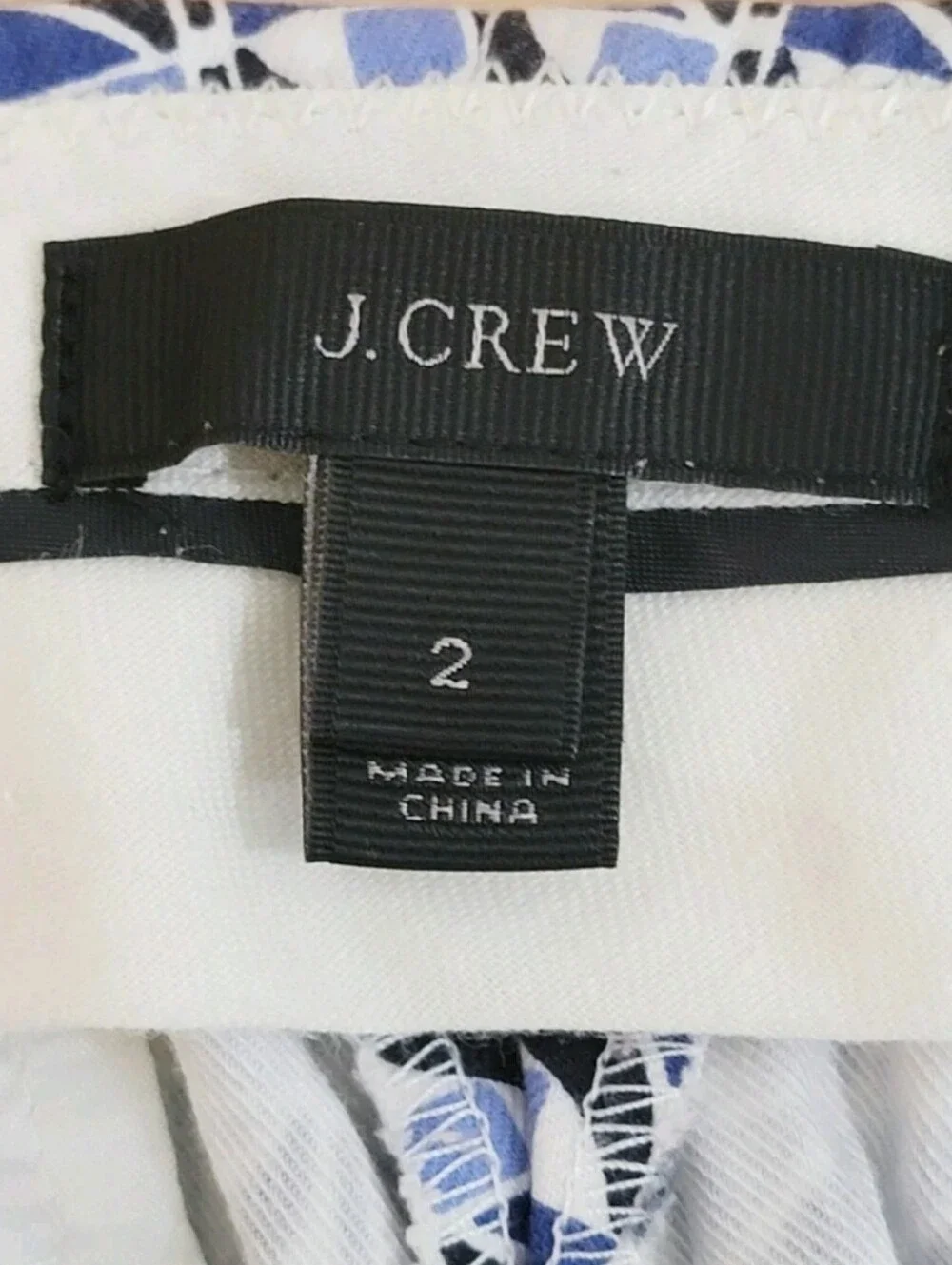 J.Crew Cafe Capri Pants Size 2 Blue White Geometric Pattern Stretch Ankle Crop